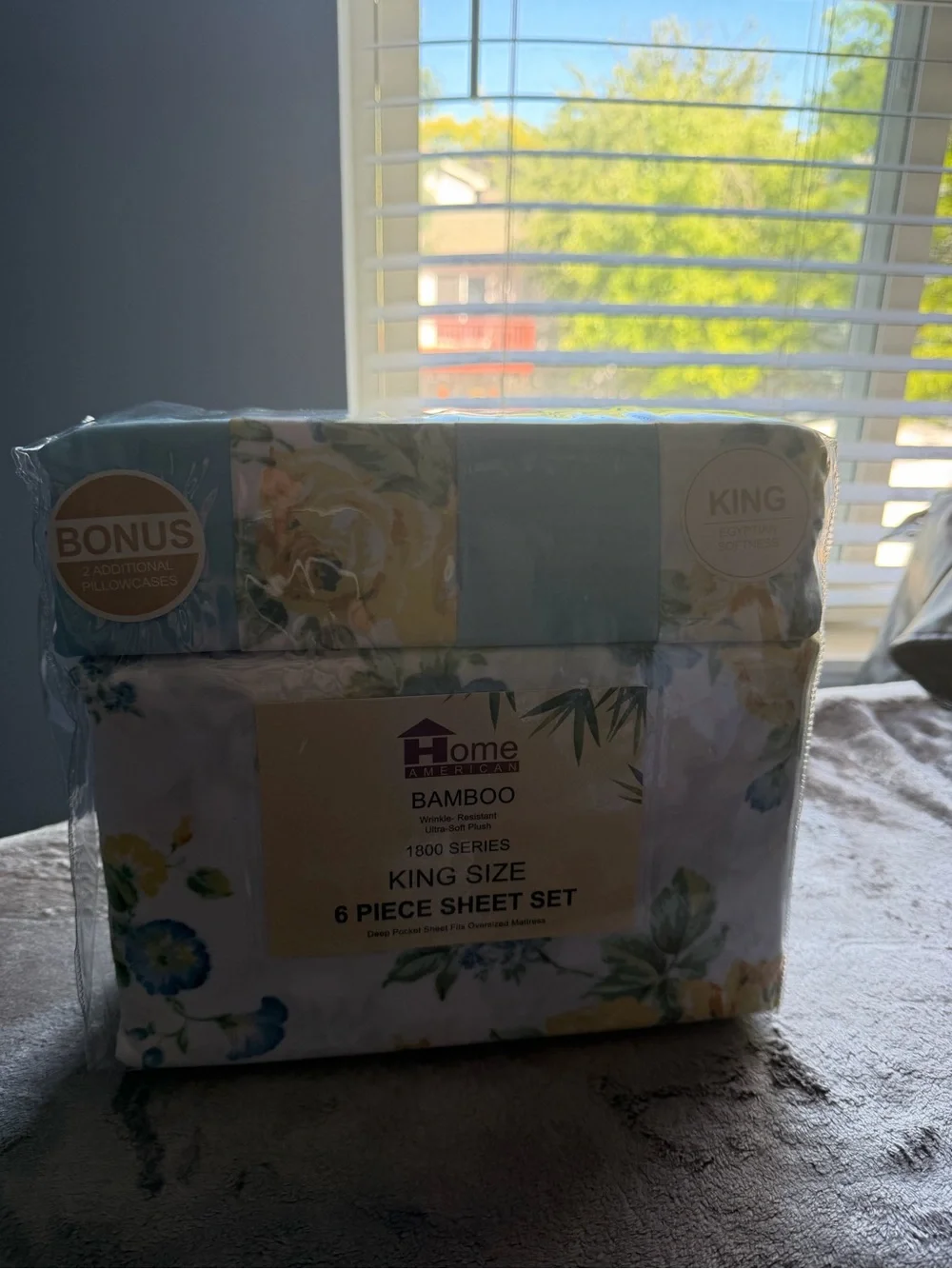 Home American Bamboo King Size 6-Piece Sheet Set in Blue & Green Floral